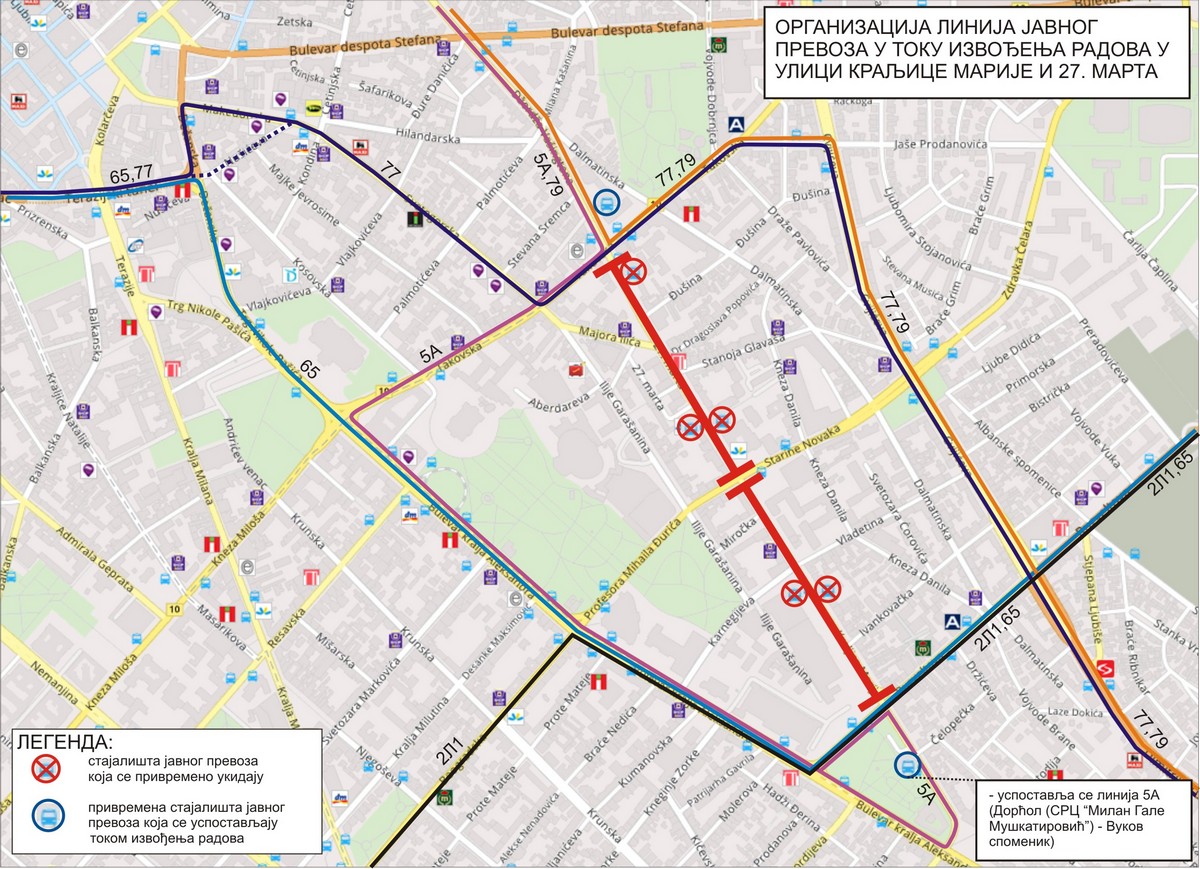 Измене на линијама ЈГП-а током радова у улицама Краљице Марије и 27. марта